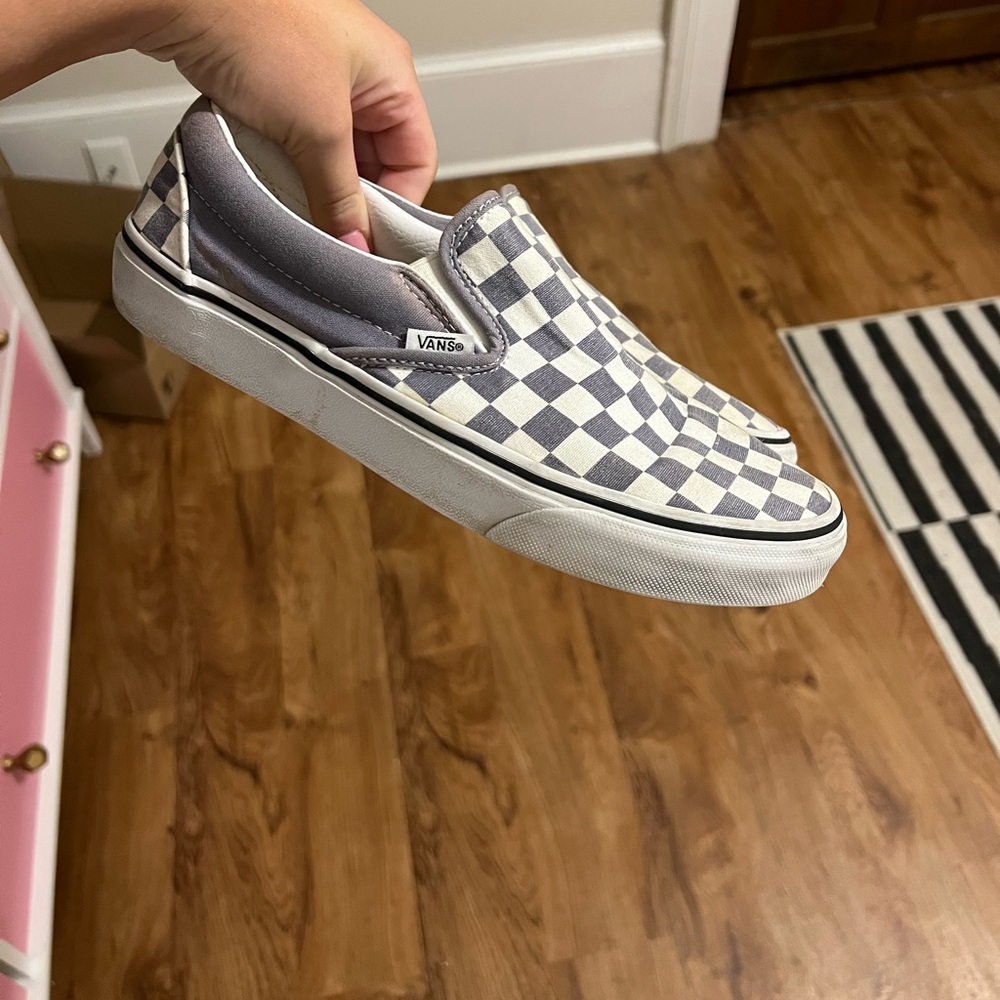 Vans checkered purple/gray slip-ons M8/W9.5